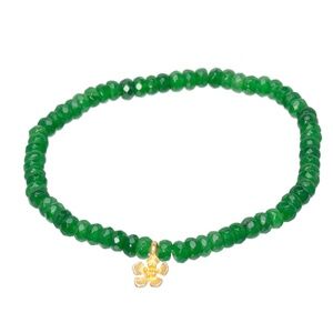 Green Dyed Jade Stretch Bracelet 4mm – Faceted Rondelle Beads with Gold Flower